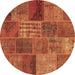 Round Machine Washable Patchwork Brown Transitional Rug, wshcon399brn