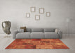 Machine Washable Patchwork Brown Transitional Rug in a Living Room,, wshcon399brn