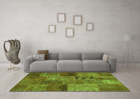 Machine Washable Patchwork Green Transitional Rug, wshcon399grn