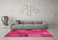 Machine Washable Patchwork Pink Transitional Rug, wshcon399pnk