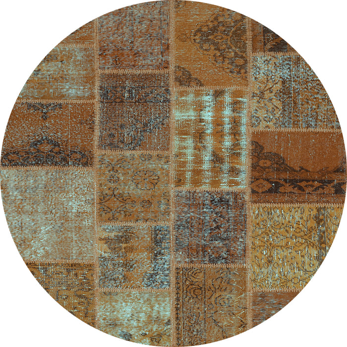 Round Machine Washable Patchwork Light Blue Transitional Rug, wshcon399lblu