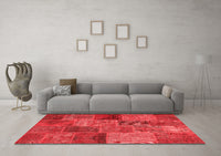 Machine Washable Patchwork Red Transitional Rug, wshcon399red