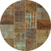 Round Patchwork Light Blue Transitional Rug, con399lblu