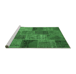 Sideview of Machine Washable Patchwork Emerald Green Transitional Area Rugs, wshcon399emgrn
