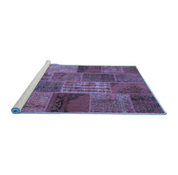 Sideview of Machine Washable Patchwork Blue Transitional Rug, wshcon399blu