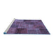 Sideview of Machine Washable Patchwork Blue Transitional Rug, wshcon399blu