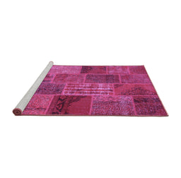 Sideview of Machine Washable Patchwork Purple Transitional Area Rugs, wshcon399pur