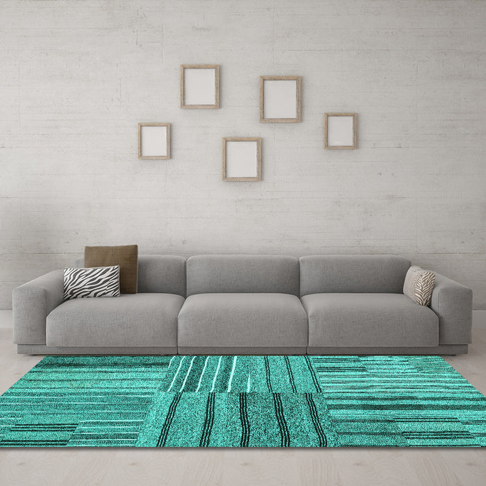 Machine Washable Abstract Turquoise Contemporary Area Rugs in a Living Room,, wshcon400turq