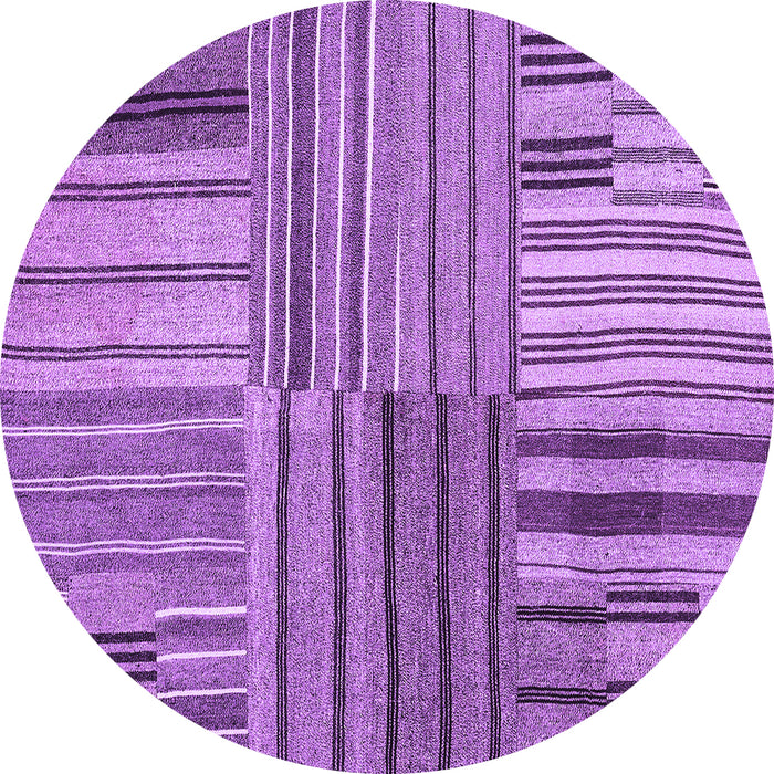 Round Abstract Purple Contemporary Rug, con400pur