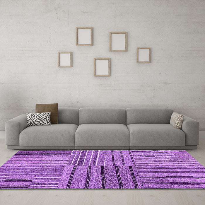 Machine Washable Abstract Purple Contemporary Area Rugs in a Living Room, wshcon400pur