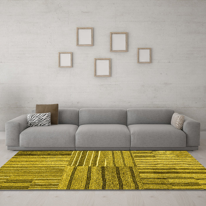 Machine Washable Abstract Yellow Contemporary Rug in a Living Room, wshcon400yw