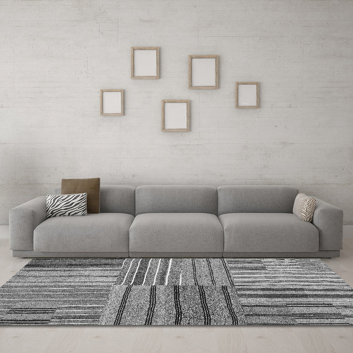 Machine Washable Abstract Gray Contemporary Rug in a Living Room,, wshcon400gry