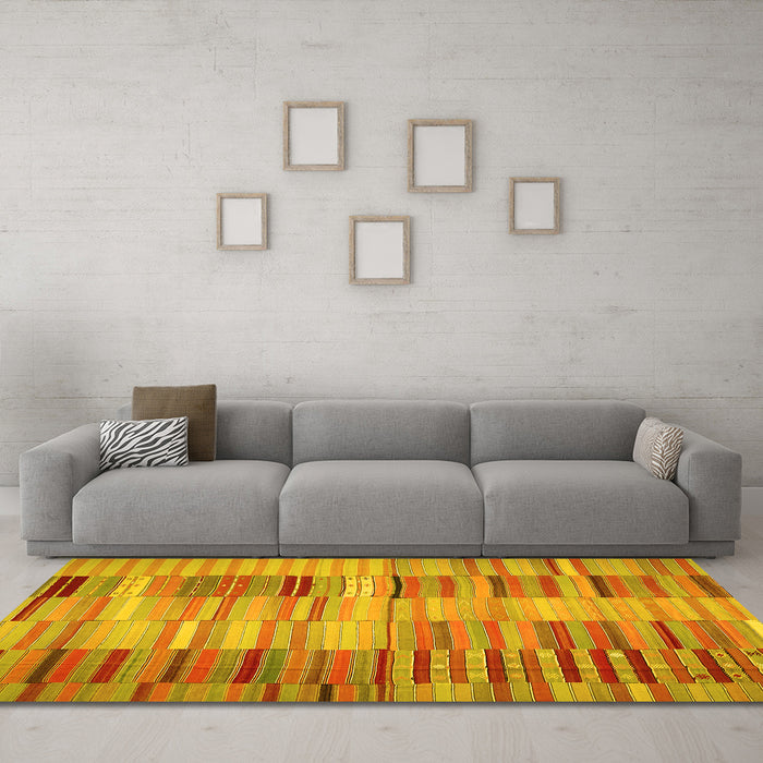 Machine Washable Southwestern Yellow Country Rug in a Living Room, wshcon401yw
