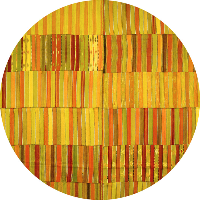 Round Machine Washable Southwestern Yellow Country Rug, wshcon401yw