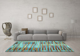 Machine Washable Southwestern Light Blue Country Rug in a Living Room, wshcon401lblu