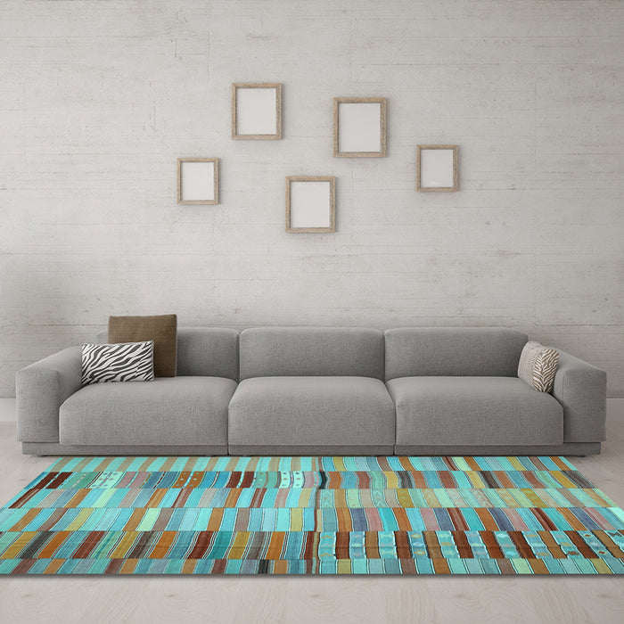 Machine Washable Southwestern Light Blue Country Rug in a Living Room, wshcon401lblu