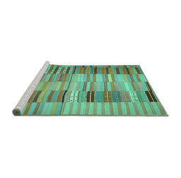 Sideview of Machine Washable Southwestern Turquoise Country Area Rugs, wshcon401turq