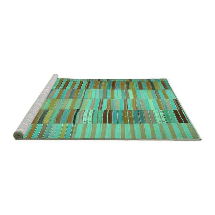Sideview of Machine Washable Southwestern Turquoise Country Area Rugs, wshcon401turq