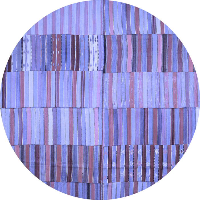Round Machine Washable Southwestern Blue Country Rug, wshcon401blu