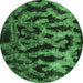 Round Machine Washable Persian Emerald Green Bohemian Area Rugs, wshcon402emgrn