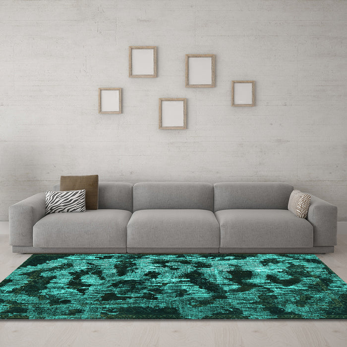 Machine Washable Persian Turquoise Bohemian Area Rugs in a Living Room,, wshcon402turq
