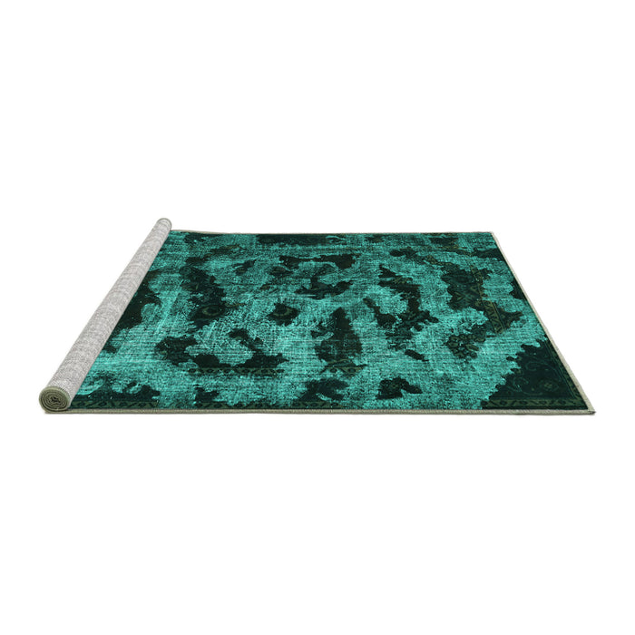 Sideview of Machine Washable Persian Turquoise Bohemian Area Rugs, wshcon402turq