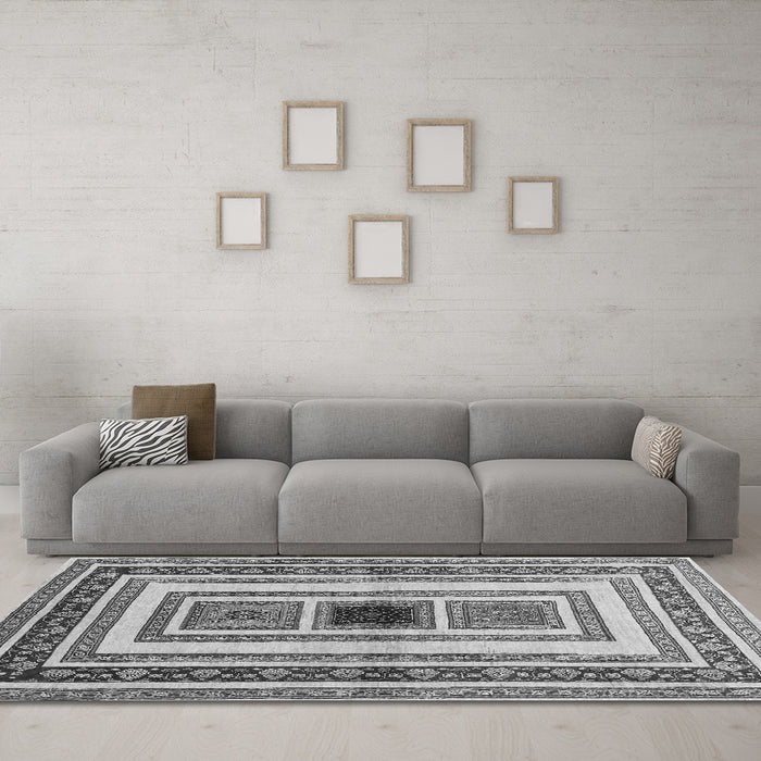 Machine Washable Abstract Gray Contemporary Rug in a Living Room,, wshcon403gry