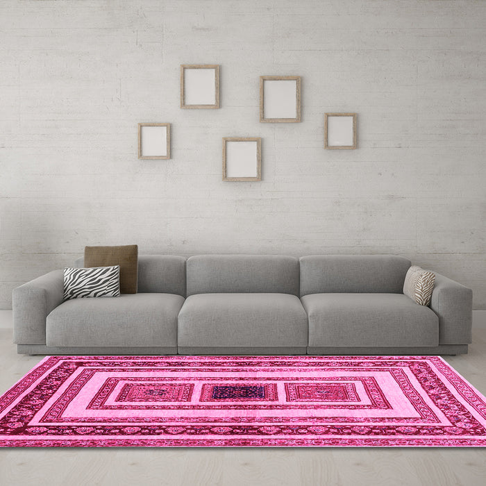 Machine Washable Abstract Pink Contemporary Rug in a Living Room, wshcon403pnk