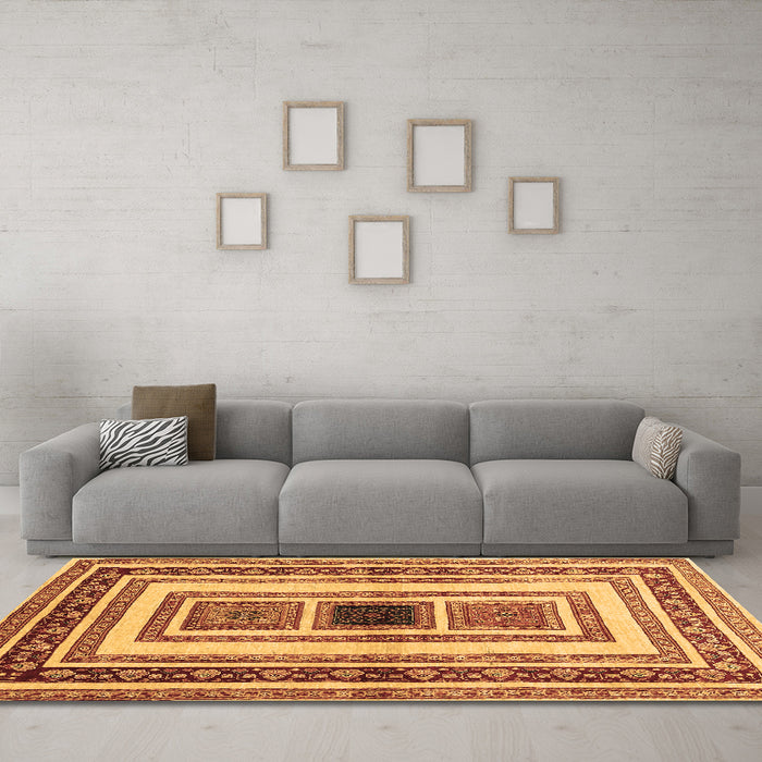 Machine Washable Abstract Brown Contemporary Rug in a Living Room,, wshcon403brn