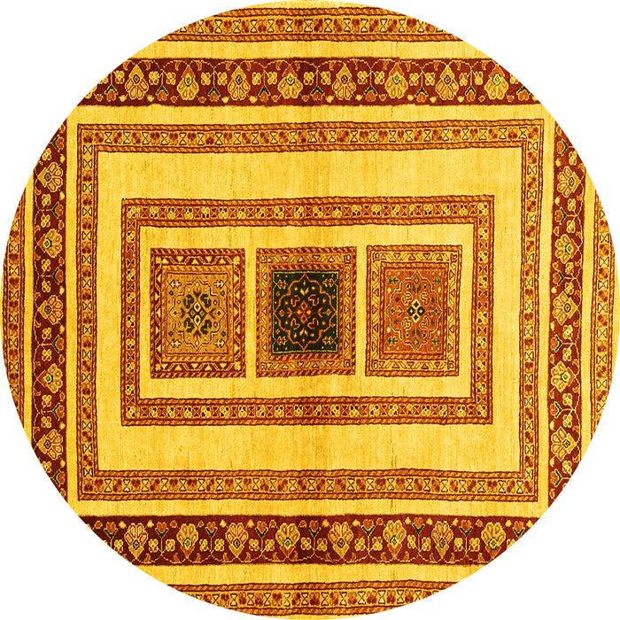Round Abstract Yellow Contemporary Rug, con403yw