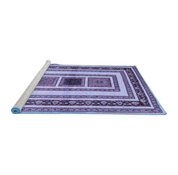 Sideview of Machine Washable Abstract Blue Contemporary Rug, wshcon403blu