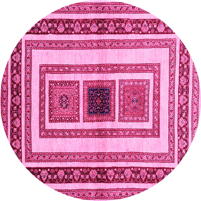 Round Abstract Pink Contemporary Rug, con403pnk