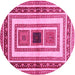 Round Abstract Pink Contemporary Rug, con403pnk