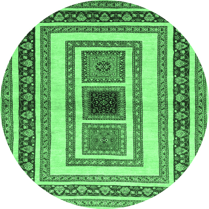 Round Machine Washable Abstract Emerald Green Contemporary Area Rugs, wshcon403emgrn