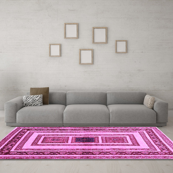Machine Washable Abstract Purple Contemporary Area Rugs in a Living Room, wshcon403pur