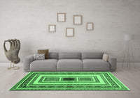 Machine Washable Abstract Emerald Green Contemporary Rug, wshcon403emgrn
