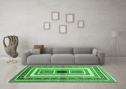 Machine Washable Abstract Emerald Green Contemporary Area Rugs in a Living Room,, wshcon403emgrn