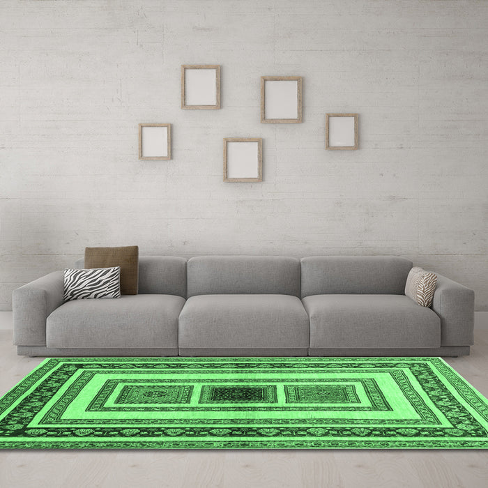 Machine Washable Abstract Emerald Green Contemporary Area Rugs in a Living Room,, wshcon403emgrn