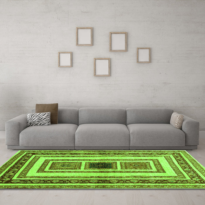 Machine Washable Abstract Green Contemporary Area Rugs in a Living Room,, wshcon403grn