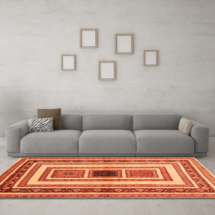Machine Washable Abstract Orange Contemporary Area Rugs in a Living Room, wshcon403org