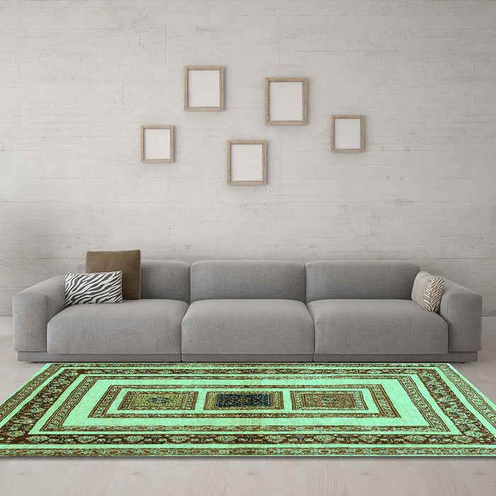Machine Washable Abstract Turquoise Contemporary Area Rugs in a Living Room,, wshcon403turq
