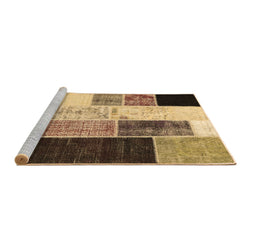 Sideview of Machine Washable Patchwork Brown Transitional Rug, wshcon404brn