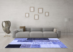 Machine Washable Patchwork Blue Transitional Rug in a Living Room, wshcon404blu