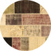 Round Machine Washable Patchwork Brown Transitional Rug, wshcon404brn