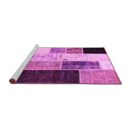 Sideview of Machine Washable Patchwork Pink Transitional Rug, wshcon404pnk