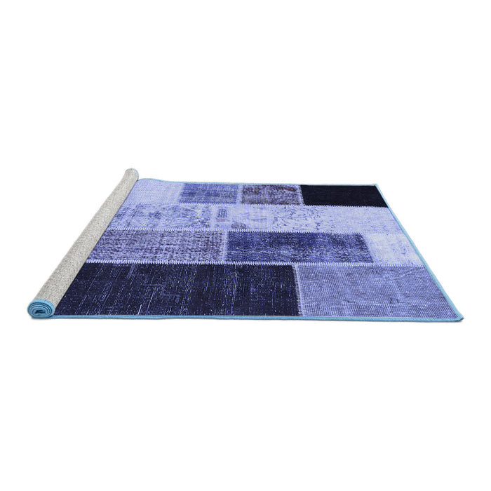 Sideview of Machine Washable Patchwork Blue Transitional Rug, wshcon404blu