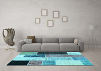 Machine Washable Patchwork Light Blue Transitional Rug, wshcon404lblu