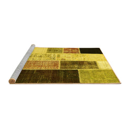 Sideview of Machine Washable Patchwork Yellow Transitional Rug, wshcon404yw