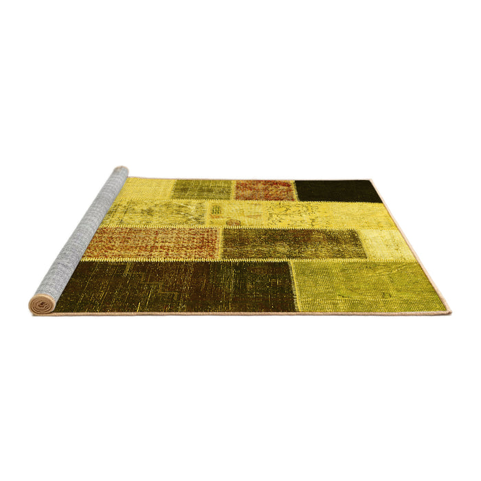 Sideview of Machine Washable Patchwork Yellow Transitional Rug, wshcon404yw