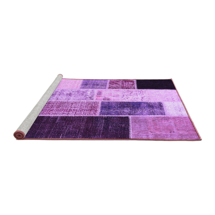Sideview of Machine Washable Patchwork Purple Transitional Area Rugs, wshcon404pur
